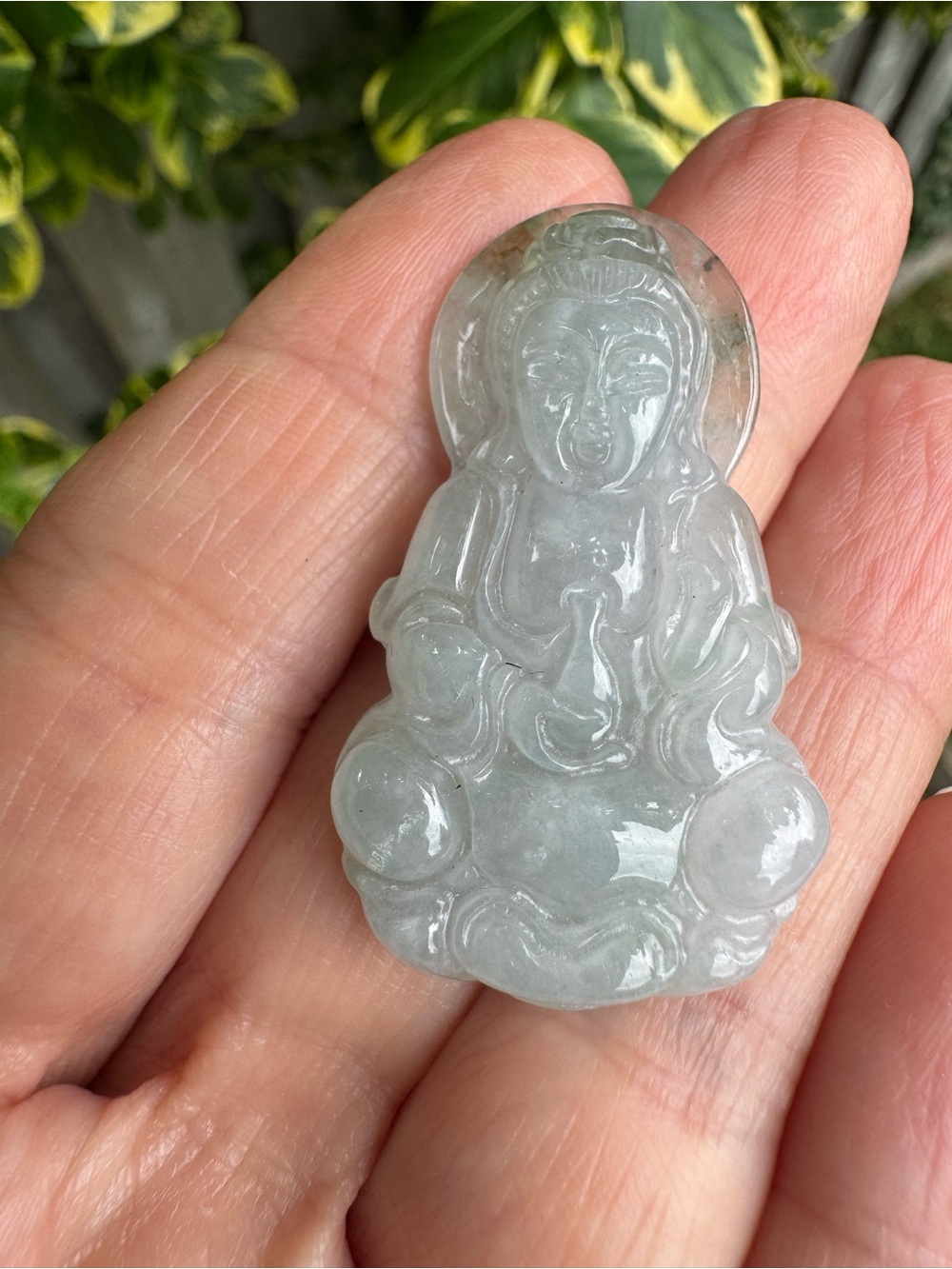 Pale Green Jadeite Gwan Yin Buddha Pendant Necklace Charm
